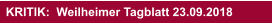KRITIK:  Weilheimer Tagblatt 23.09.2018