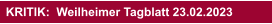 KRITIK:  Weilheimer Tagblatt 23.02.2023