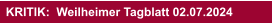 KRITIK:  Weilheimer Tagblatt 02.07.2024