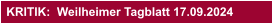 KRITIK:  Weilheimer Tagblatt 17.09.2024